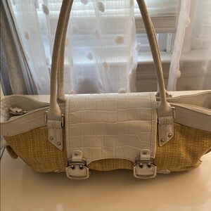 Cole Haan White and Tan straw Handbag